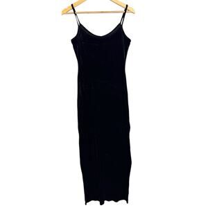Jump Apparel Wendye Chaitin Black Velvet Stretch Maxi Dress Vintage USA Made MED